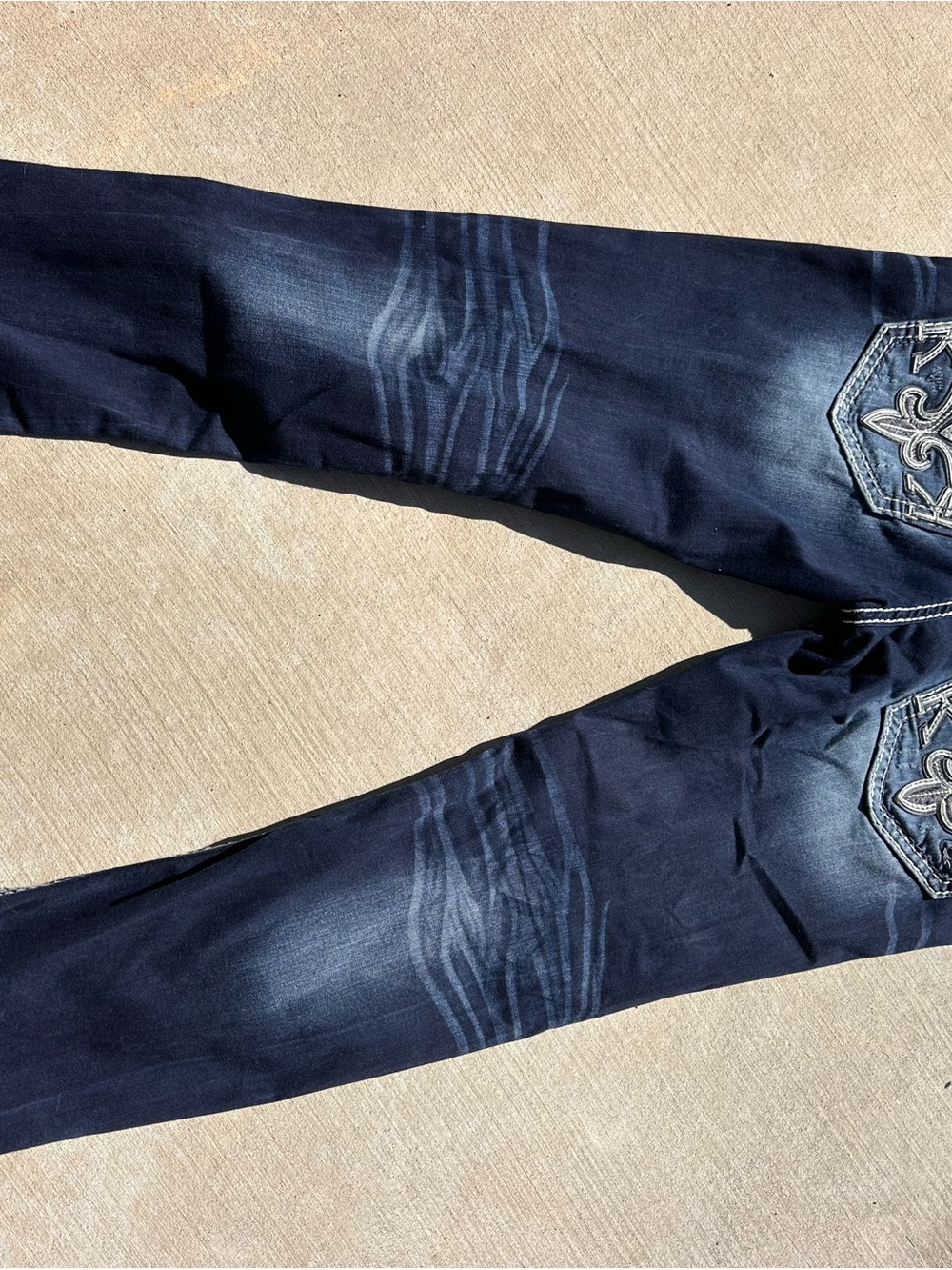 Rock Revival Men’s Dark Blue Slim Straight Jeans with Embroidered Pockets